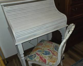 Roll Top Desk & Chair. Distressed