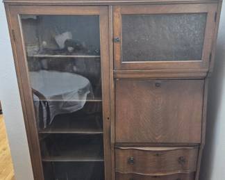 Tiger oak secretary w/ cabinet 