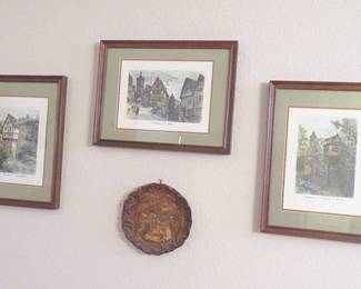 German etching prints, wall plaque