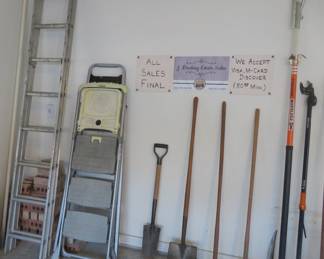 Ladders, garden tools