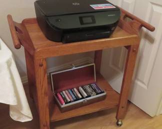 HP printer, cassettes, rolling cart