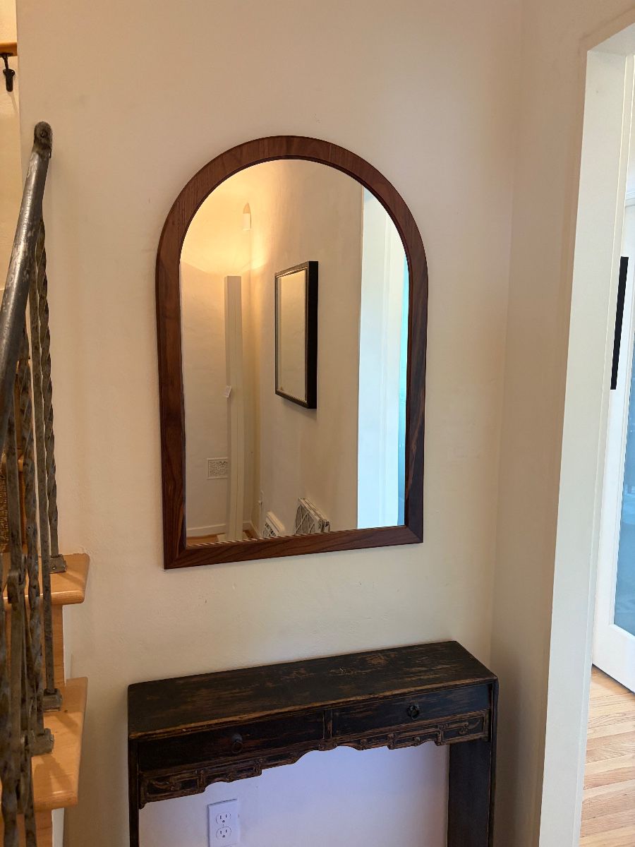 $480. Walnut arched mirror. 24 inches wide x 30 inches high