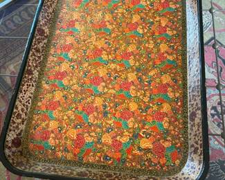 Large Kashmir papier-mâché tray. 26" x 18.5".