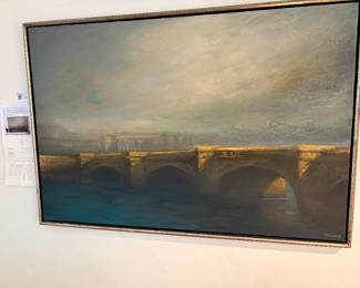 $7200 Original Ray Turner “Concorde Bridge” Paris 62”w X 42.5”h.