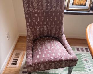 $2800 Pair of George smith Chartwell dining or side chairs upholstered in John Robshaw "Chiang Mai" in Walnut color. 22 inches wide by 29 inches deep by 44 inches high seat height is 19 inches.