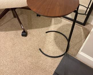 $280. DWR wood top metal base table. 14"diam. x 21"high