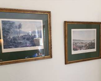 $580 pair of antique etchings. “St. Thomas” 18” w X 16” h and Antique engraving “Crux Bay” 18”w X 16”h . Close ups next.