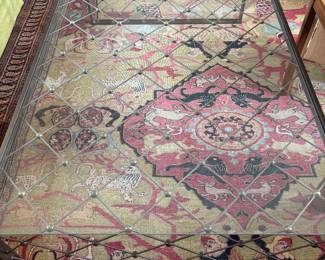 $2200. Iron and brass coffee table in the style of Jean Royere. 60" x 36" x 16"h. Originally $5720.