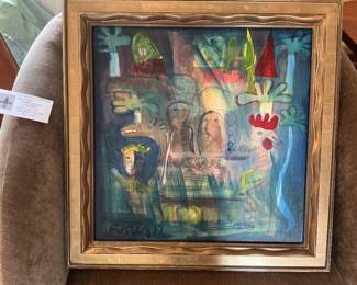 $1,200 original abstract by Jose Rodriguez Fuster in beautiful custom frame. 20 X 20”
