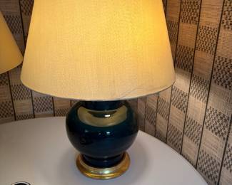 Christopher Spitzmiller H.B. Home Kim lamps in Peacock. 23k gold water gilt base. 28.5"h to top of finial. Original price $3015 each. Better photo coming.