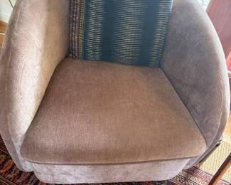 $980. Pair of West Elm Kaufman swivel chairs. Performance Modern Chenille fabric in mink. 32 inches wide by 37 inches deep by 28 inches high. originally $1660 plus tax and shipping.