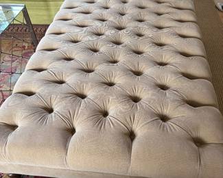 $2100. Tufted ottoman. 40 inches by 60 inches by 16 inches high. Corduroy, upholstery from de Le Cuona, color is sesame.
