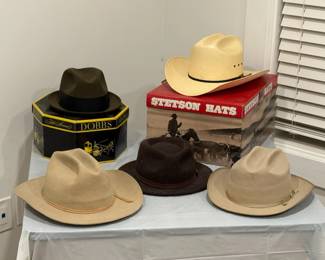 Collection of Stetson and other hats