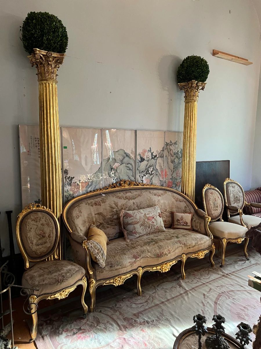 This sale has a good amount of French- and French-inspired furniture.  A prime example is in this sofa and these chairs.