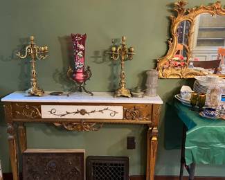 There are two of these wall tables in the sale.  There are also a pair of very nice candelabra candleholders...or are they lamps?  Come by and see!