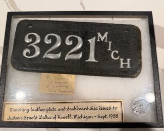 1907-1908 Michigan Leather Plate and Dashboard Disc