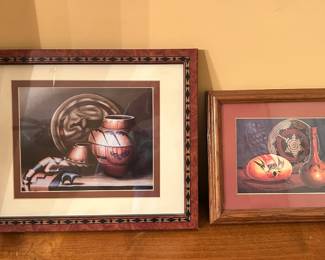 Signed Prints, Basket, Jar, Pots, Lot of 2