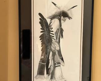 Signed M. Peterson Print, Native American in Regalia 25x15
