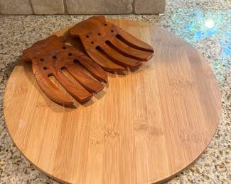 Kamani Woods Salad Tongs & Bamboo Lazy Susan