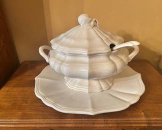 Large White Ceramic Tureen and Underplate