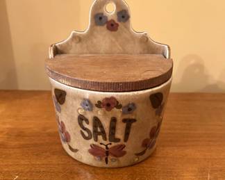 Ceramic & Wood Hanging Salt Box