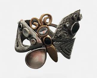 Chico's Chunky Silver & Gold Tone Butterfly Bracelet