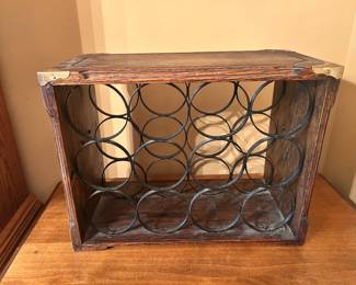 Vintage Metal & Wood Wine Bottle Holder 17.5x14.5