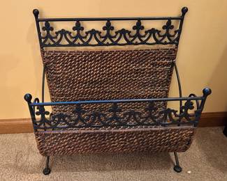Rattan & Black Metal Magazine Holder