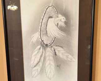 Signed Pencil Print of Dove & Dream Catcher