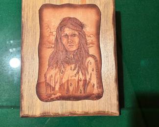 Signed Sgraffito Leather Drawing 12x9.5