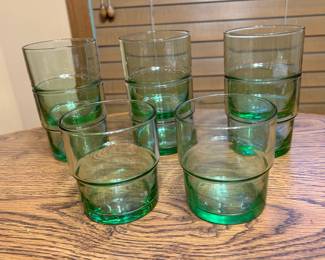 Eight Vintage MCM Green Stackable Glasses