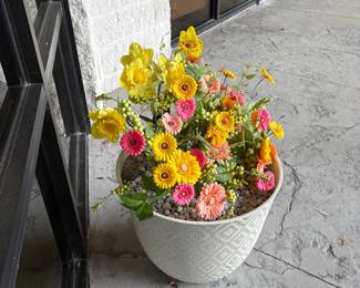 Large pot with rock/ florals -