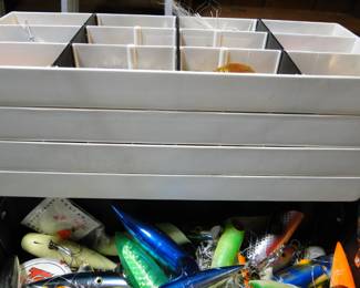 Tackle boxes filled with all the fishing lures