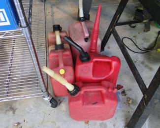 Assorted gas cans, in assorted gallon sizes