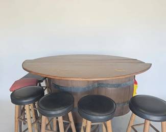 Vintage Wine Barrel Pub Table with Stools