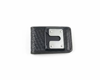 Basketweave Leather Money Clip with Belt Clip
