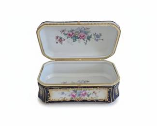 Sevres Style Cobalt Blue Porcelain Hinged Trinket Box second image