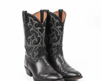 Tony Lama C Black Leather Western Boots with Tonal Embroidery