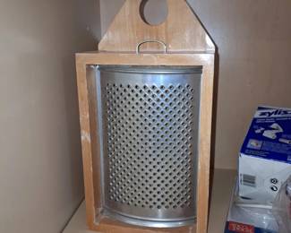 Vintage Wooden WallMounted Cheese Grater with Zyliss Box
