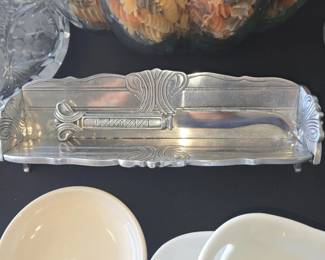 Antique Art Nouveau Silver Plated Butter Dish with Spreader