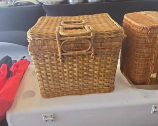 Vintage Wicker Picnic Basket with Accessories