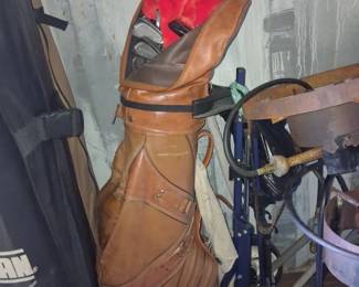 Vintage Leather Golf Bag with Club Set