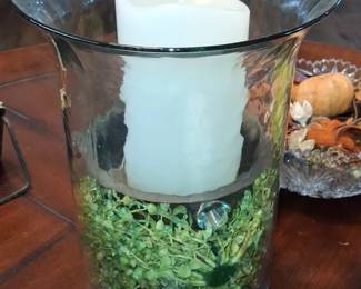 Large Glass Hurricane Candle Holder with Rustic Insert