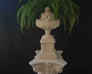 Neoclassical Style Pedestal and Cherub Urn Planter second image