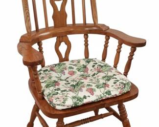 Oak Pedestal Dining Set with Hutch and Windsor Chairs second image