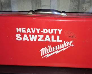 Vintage Milwaukee HeavyDuty Sawzall Reciprocating Saw with Metal Case and Blade Chart third image