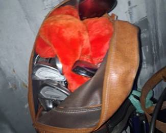 Vintage Leather Golf Bag with Club Set second image