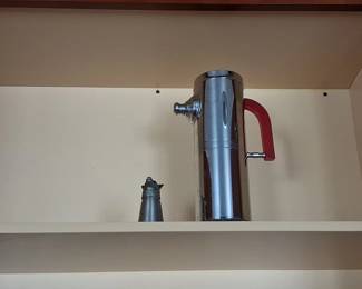 Art Deco Chrome Cocktail Shaker with Red Bakelite Handle