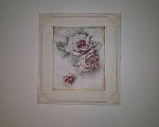 Christie Repasy Style Pink Roses Print in Distressed Frame