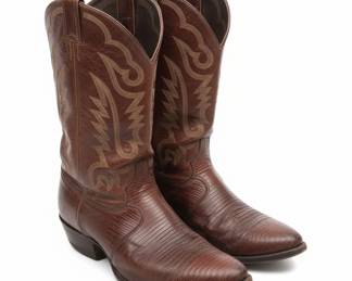 Vintage Brown Leather Lizard Print Western Cowboy Boots